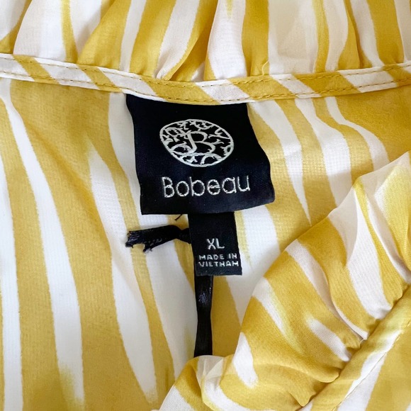 Bobeau Yellow White Animal Print Ruffle Tie Neck Blouse Women's Size X-Large XL - Picture 5 of 9
